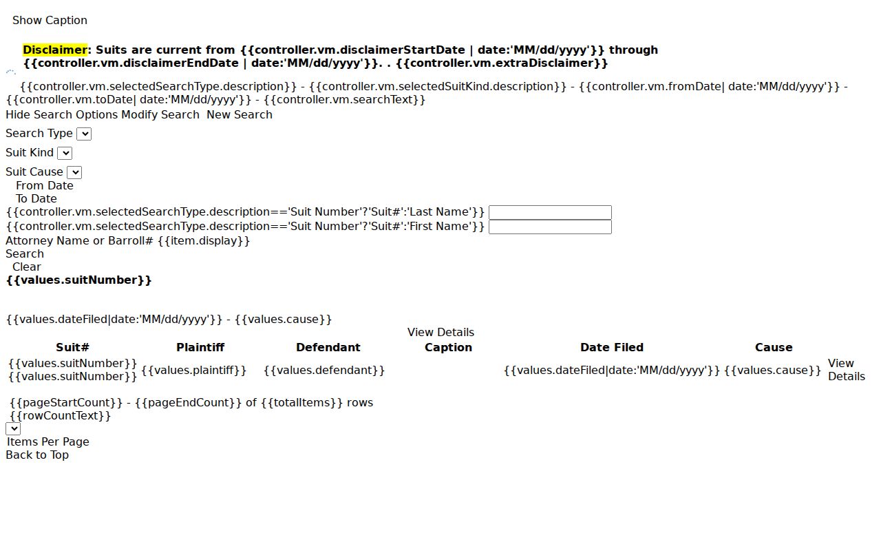 Lincoln Parish court docket civil search fields in Clerk Connect