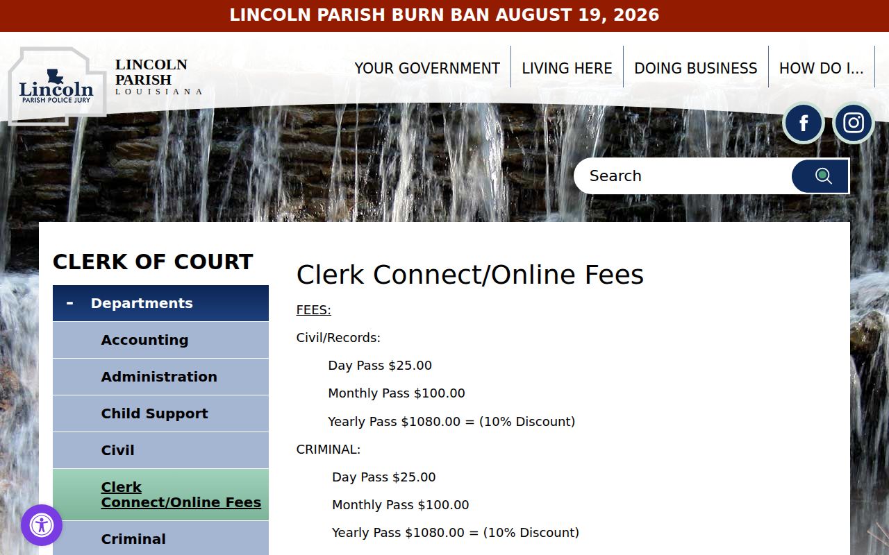 Lincoln Parish court docket Clerk Connect fee information